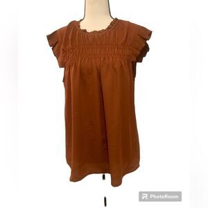 Monteau | burnt orange short sleeve ruffle top